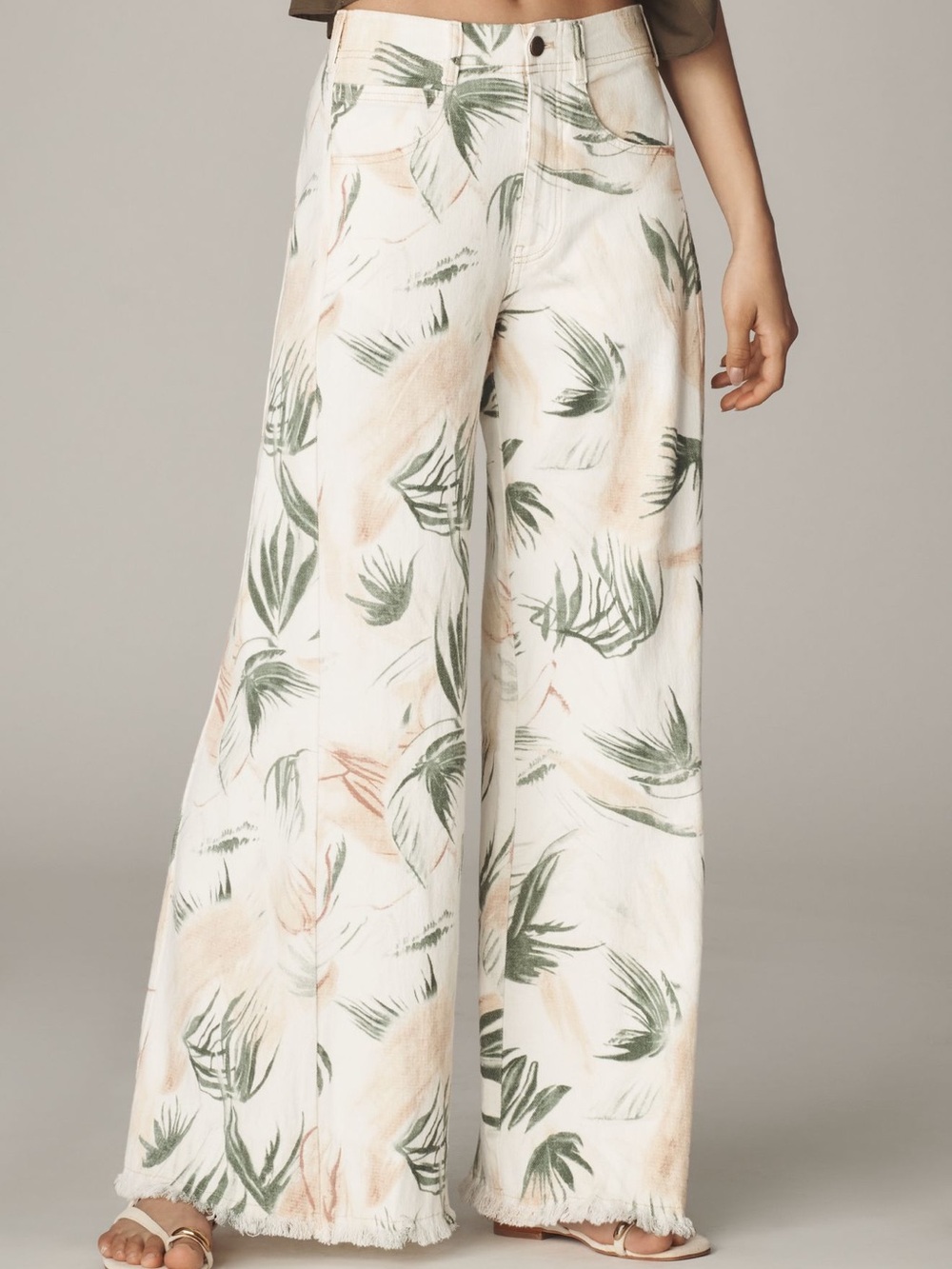 Pilcro Olive with Cream Botanical Wide-Leg Pants, size 29 - Picture 3 of 7